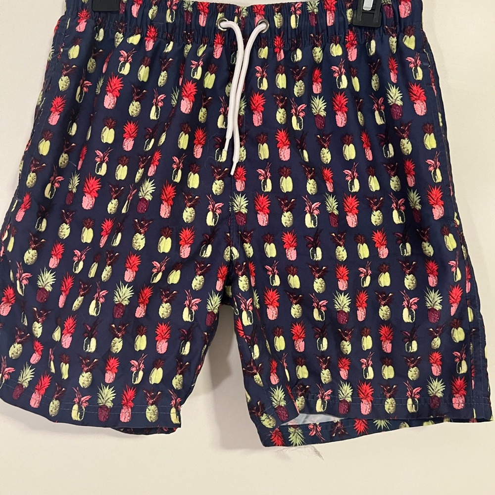 Navy Pineapple Print Men's Swim Trunks